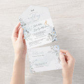PixDezines Elegant Dusty Blue Rozen All In One Uitnodiging (Afscheurbaar)