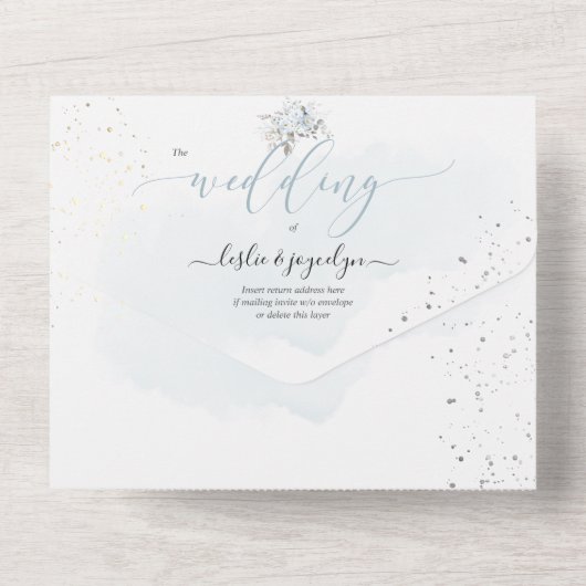 PixDezines Elegant Dusty Blue Rozen All In One Uitnodiging (Achterkant)