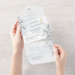 PixDezines Elegant Dusty Blue Rozen All In One Uitnodiging