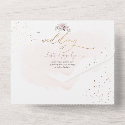 PixDezines Elegant Dusty Rozen Waterverf Flowers All In One Uitnodiging (Achterkant)