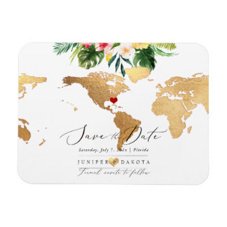 PixDezines Elegant Gold Map opslaan op datum Magneet