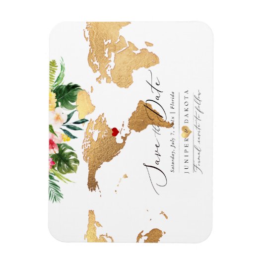 PixDezines Elegant Gold Map opslaan op datum Magneet (Verticaal)