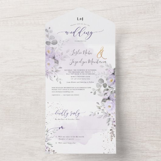 PixDezines Elegant Paarse volken All In One Uitnodiging (Binnen)