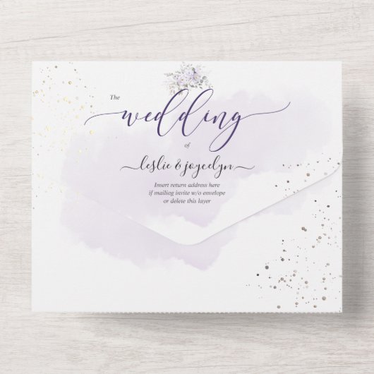 PixDezines Elegant Paarse volken All In One Uitnodiging (Achterkant)