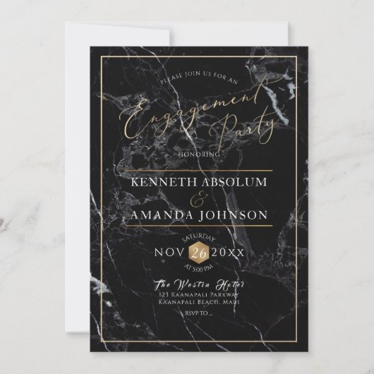 PixDezines Elegant Script, Zwart Marmer + Faux Gol Kaart (Voorkant)