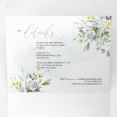 PixDezines Elegant Stof Blauw Eucalyptus Drieluik Uitnodiging (Binnenzijde eerst)