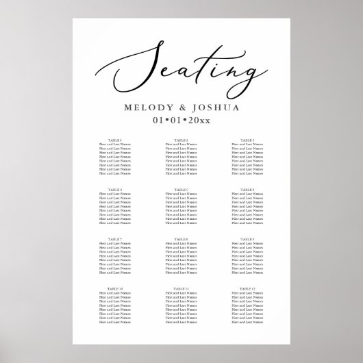 PixDezines Elegante Kalligrafie, Zitplaatskaart Poster (Voorkant)