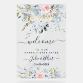 PixDezines Elegante Roze Blauwe Bloemen Acryl Bord (Voorkant)