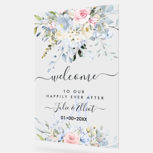 PixDezines Elegante Roze Blauwe Bloemen Acryl Bord (Hoek)