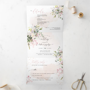 PixDezines Elegante Roze Eucalyptus Drieluik Uitnodiging