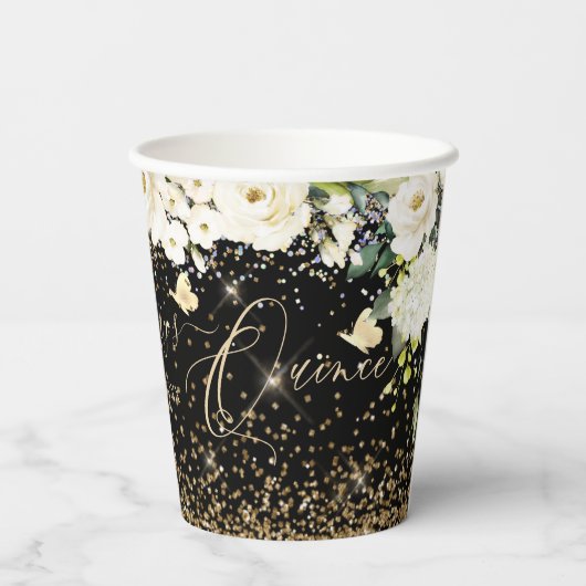 PixDezines Emerald Green Quinceanera Dress Paper Papieren Bekers (Achterkant)