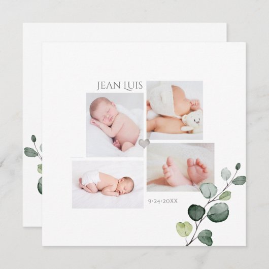 PixDezines Eucalyptus Faire-part de naissance (Devant / Derrière)
