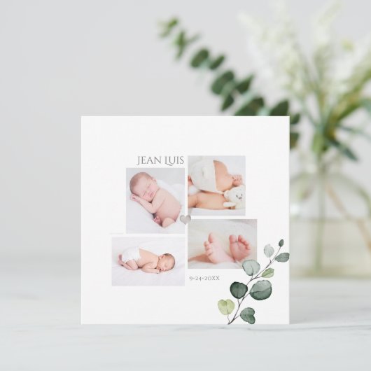 PixDezines Eucalyptus Faire-part de naissance (Debout devant)