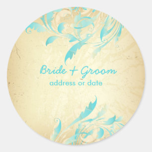 PixDezines  fancy quills/aqua blauw Ronde Sticker