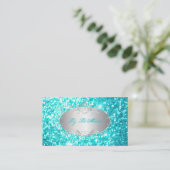 PixDezines Faux Glitter Aqua Blue Visitekaartje (Staand voorkant)