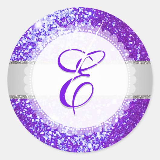 PixDezines FAUX GLITTER MONOGRAM | ULTRAVIOLET Ronde Sticker (Voorkant)