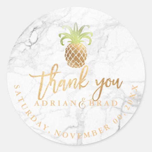 PixDezines Faux Gold Ananas/Marmer Ronde Sticker (Voorkant)