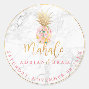 PixDezines Faux Gold Ananas/Roze/Marmer Ronde Sticker