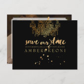 PixDezines Faux Gold Chadelier/bewaar onze datum Aankondigingskaart (Voorkant / Achterkant)