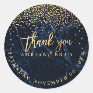 PixDezines Faux Gold Confetti/Blauw Marmer Ronde Sticker