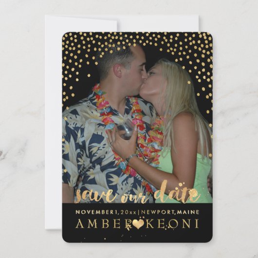 PixDezines Faux Gold Confetti/Hart/Opslagdatum Save The Date (Voorkant)