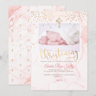PixDezines Faux Gold Confetti+Marble Christening Kaart