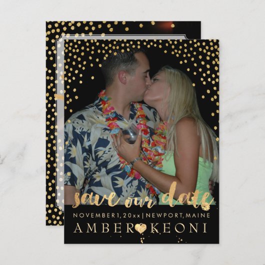 PixDezines faux gold/confetti/save datum/DIY kleur Aankondigingskaart (Voorkant / Achterkant)