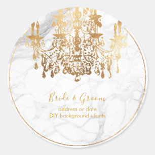 PixDezines Faux Gold Crystal Kroonluchter Marmer Ronde Sticker