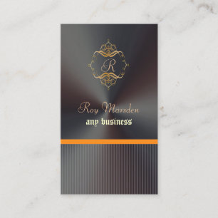 PixDezines Faux Gold Filigree+Pinstripes Monogram Visitekaartje