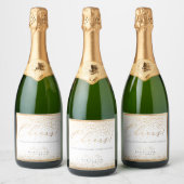 PixDezines Faux Gold Luxury Script Cheers+Confetti Sparkling Wijnetiket (Flessen)
