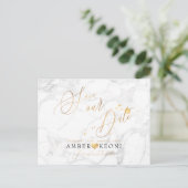 PixDezines Faux Gold/Marble/Save onze datum Briefkaart (Staand voorkant)