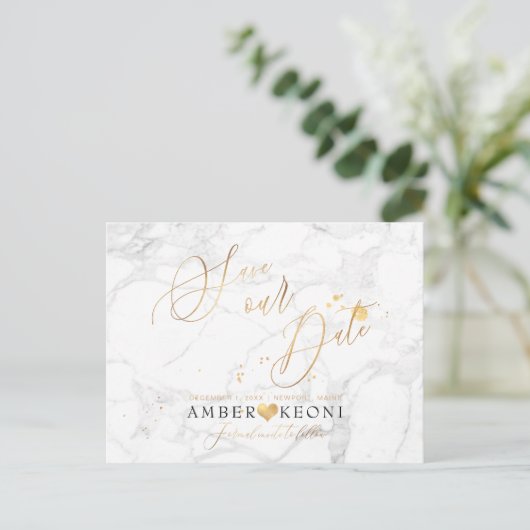 PixDezines Faux Gold/Marble/Save onze datum Briefkaart (Staand voorkant)