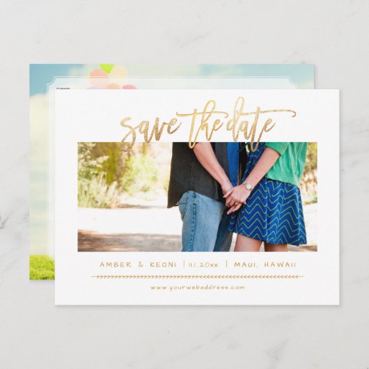 PixDezines Faux Gold Modern Borstelscript Aankondigingskaart (Voorkant / Achterkant)