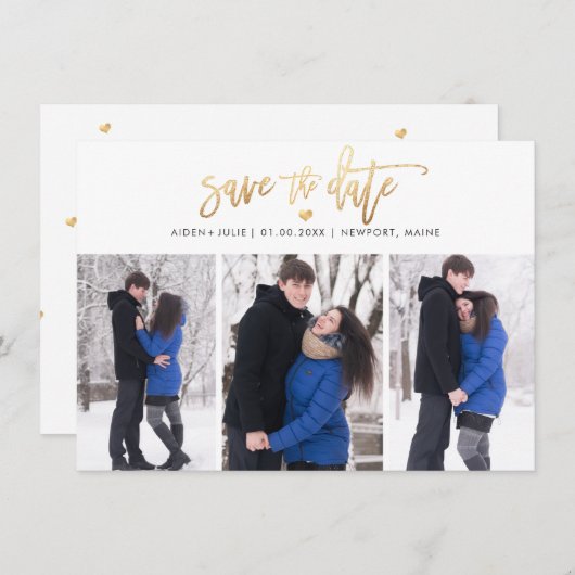 PixDezines Faux Gold Modern Brush Script Save The Date (Voorkant / Achterkant)