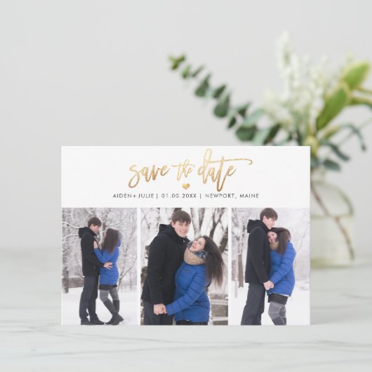 PixDezines Faux Gold Modern Brush Script Save The Date (Staand voorkant)