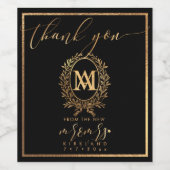 PixDezines Faux Gold Monogram + Laurel krans Wijn Etiket (Enkel label)