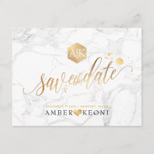 PixDezines Faux Gold/Monogram/Marble/sla onze datu Briefkaart