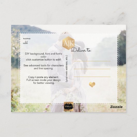 PixDezines Faux Gold/Monogram/Marmer/Bewaar je dat Briefkaart (Achterkant)