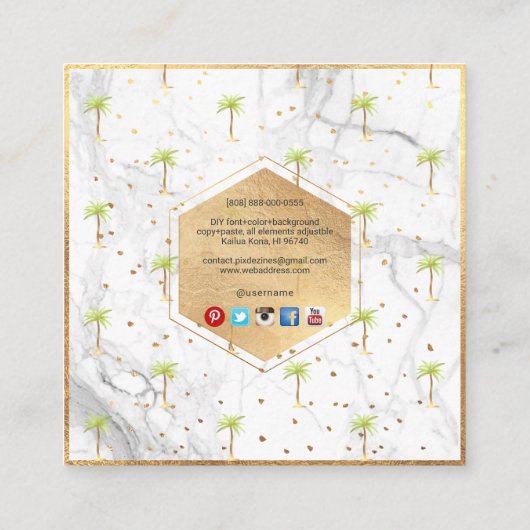 PixDezines FAUX GOLD PALM TREE+MARBLE Vierkante Visitekaartje (Achterkant)