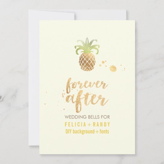 PixDezines Faux Gold Pineapple Wedding Kaart (Voorkant)