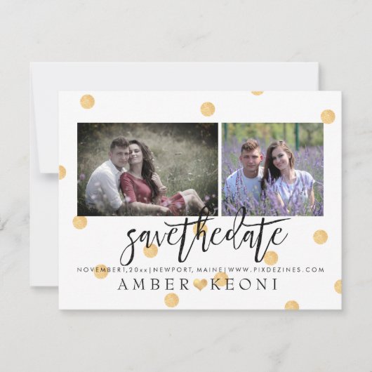 PixDezines Faux Gold Polka Dots Sla de datum op Save The Date (Voorkant)