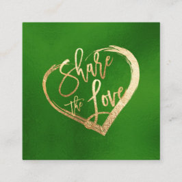 PixDezines Faux Gold Share the Love Emerald Green Vierkante Visitekaartje