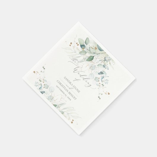 PixDezines Faux Gold Waterverf Eucalyptus Wedding Servet (Hoek)