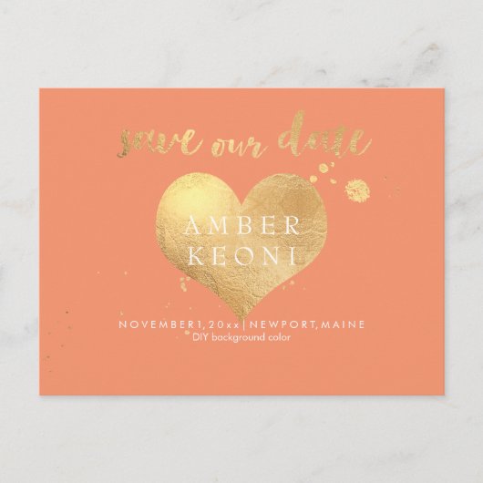 PixDezines faux gouden hart/save datum/DIY kleur Aankondigingskaart (Voorkant)