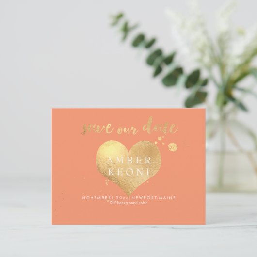 PixDezines faux gouden hart/save datum/DIY kleur Aankondigingskaart (Staand voorkant)
