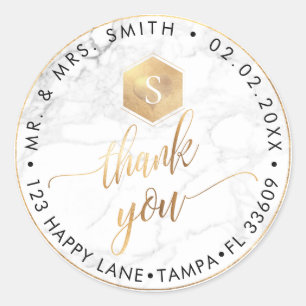 PixDezines FAUX GOUDEN HONINGRAAT, MONOGRAM DANK U Ronde Sticker