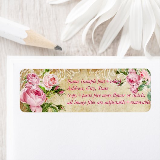 PixDezines faux perkament + rozen Etiket (Insitu)