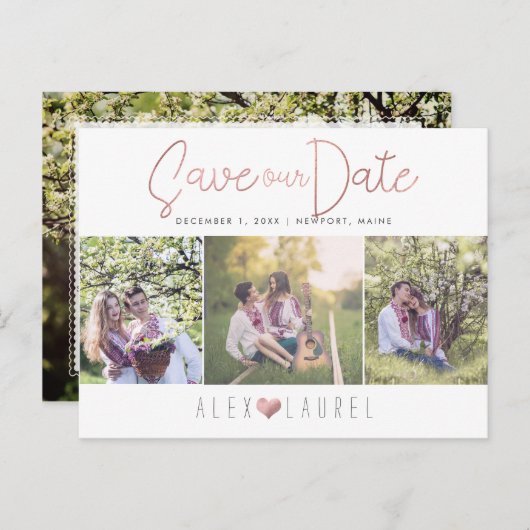 PixDezines Faux Roos Gold Bewaar onze datum Aankondigingskaart (Voorkant / Achterkant)