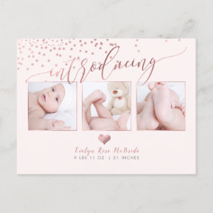 PixDezines Faux Roos Gold Confetti/Birth Announce Aankondigingskaart