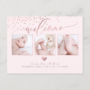 PixDezines Faux Roos Gold Confetti/Birth Announce Aankondigingskaart